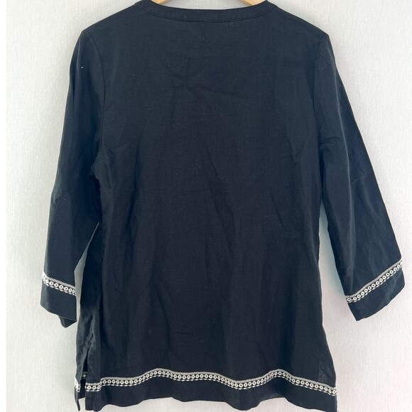 Tommy Bahama Women's Black Embroidered Linen V Neck Tunic Blouse Medium Boho - Picture 3 of 7